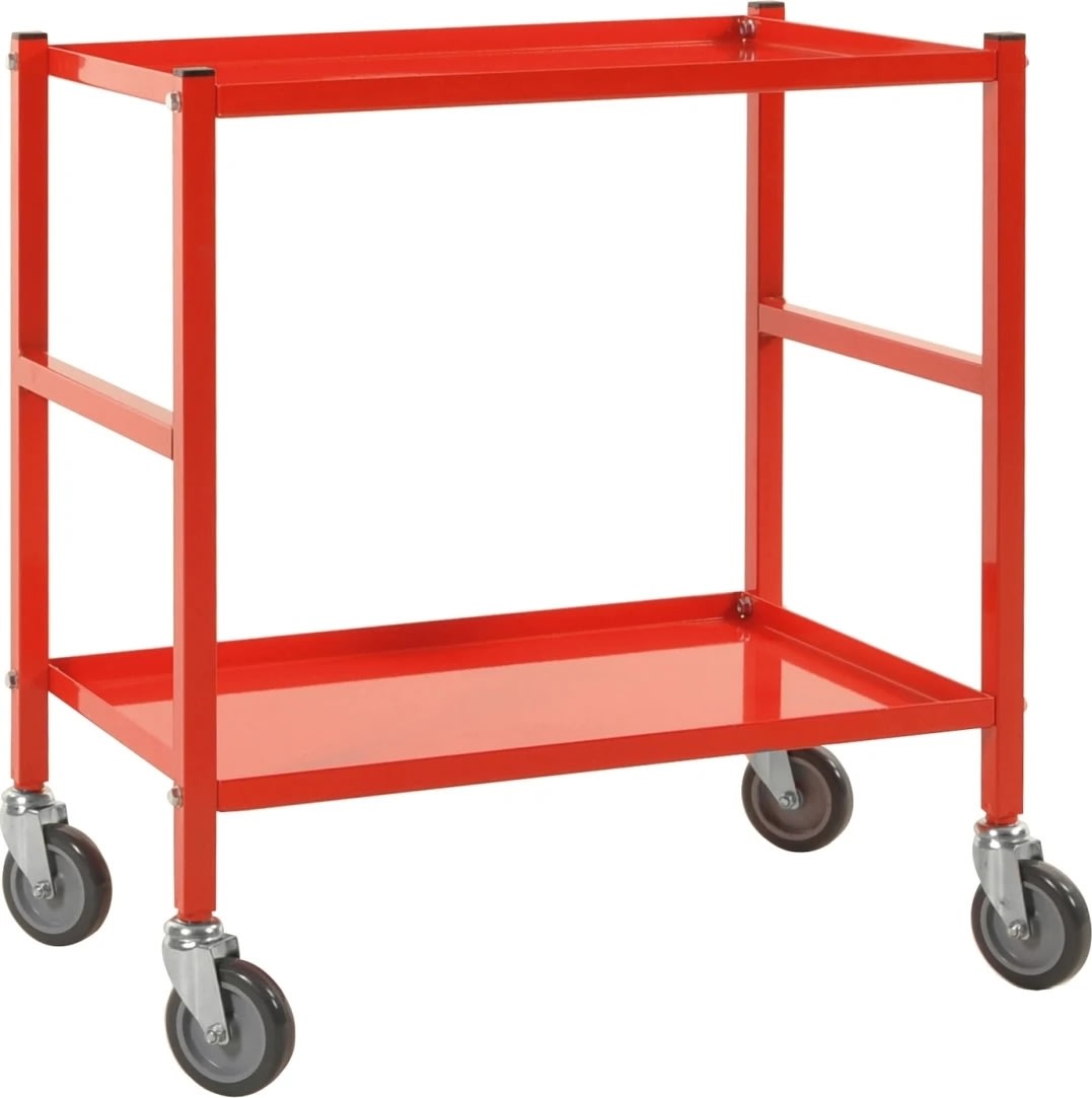 Rullvagn, 2 hyllor, 670x415x760 mm, 150 kg, röd