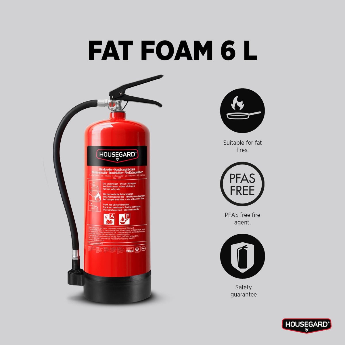 Housegard fettbrandsläckare, 6L, FFE6HR-C, röd