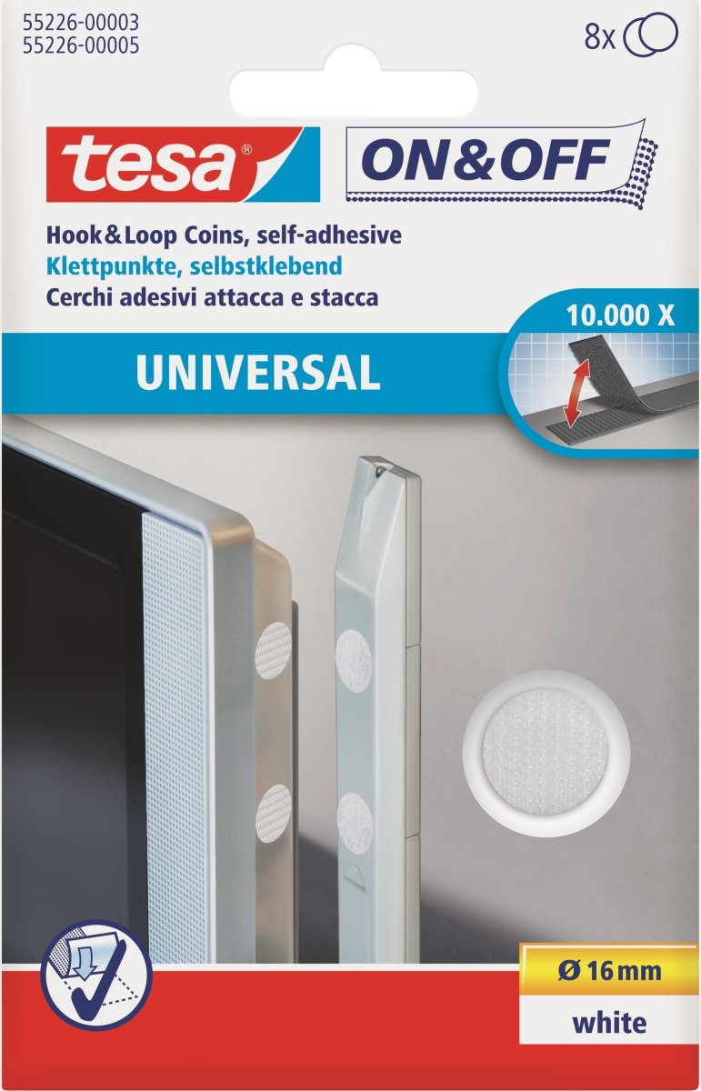 tesa on & off Rund borrelåstapet | Ø16 | Vit