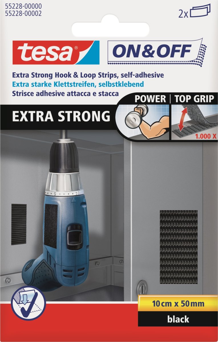 tesa on & off Strip | 10cm x 50mm | Svart