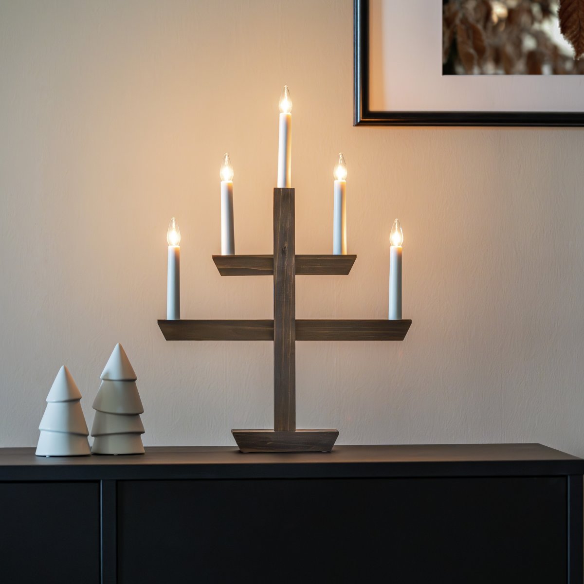 Femarmad Ljusstake i Trä med 5 Ljus, brun