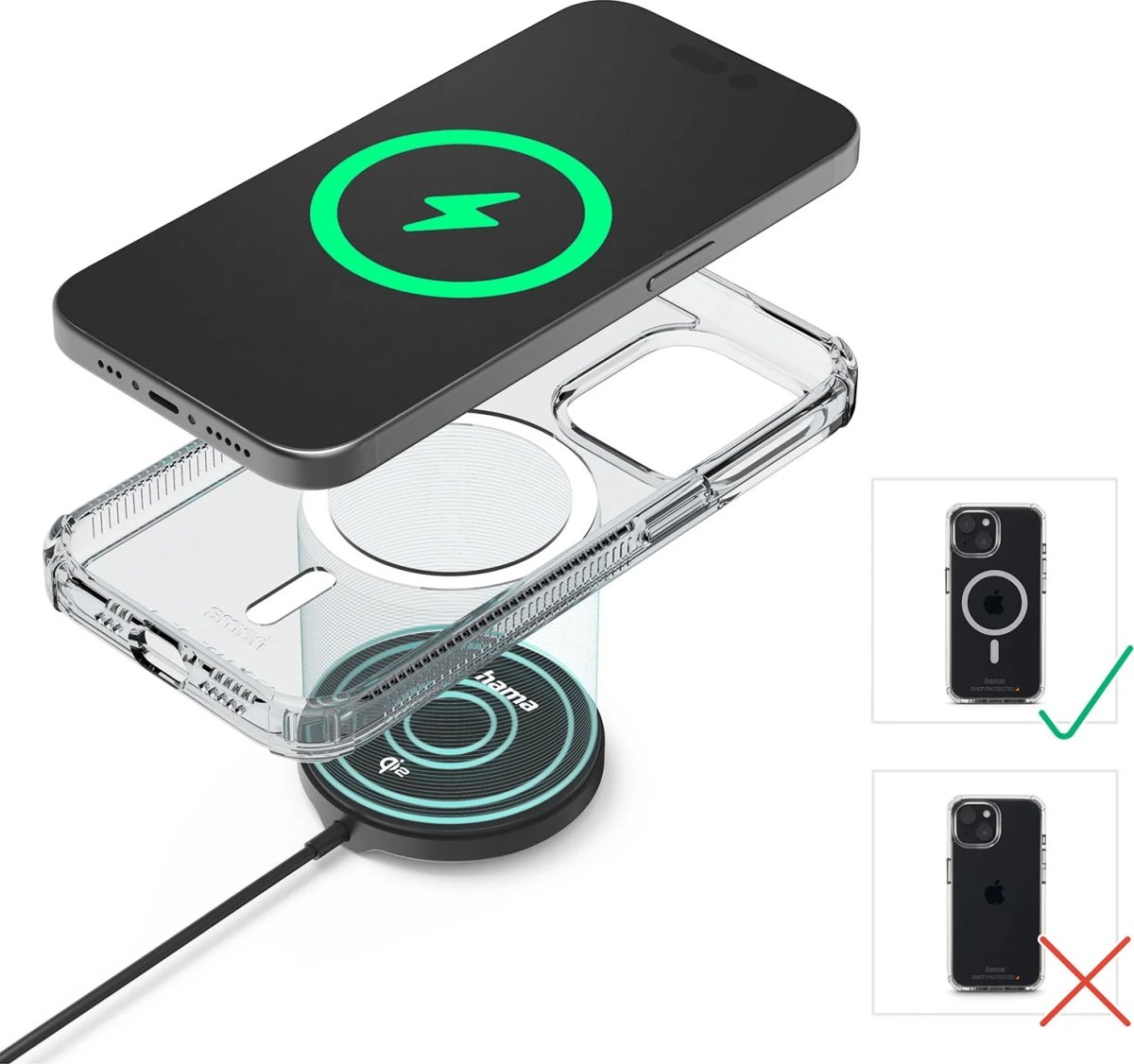 HAMA Trådlös laddning, Qi2 - 15W, Svart