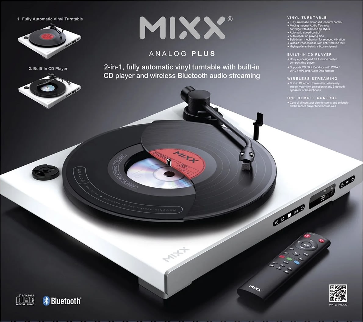 MIXX Vinyl- och CD-spelare, Analog Plus - Vit