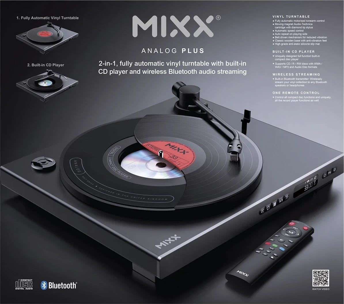 MIXX Vinyl- och CD-spelare, Analog Plus - Svart