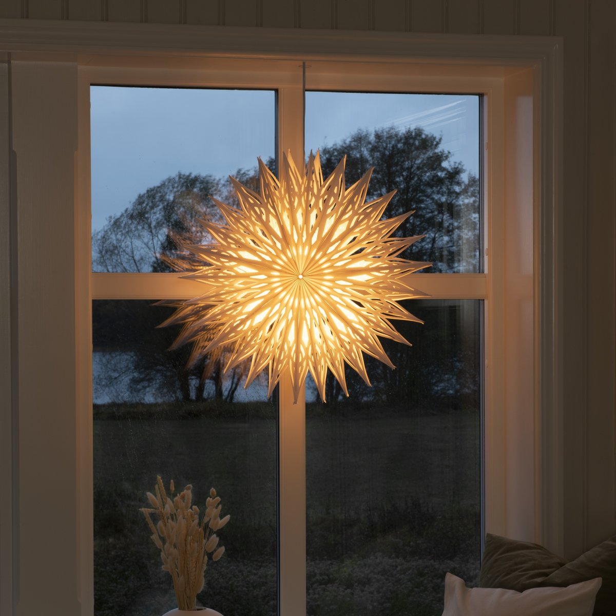 Pappersstjärna, Hängande, Blommig, Ø60 cm, Vit