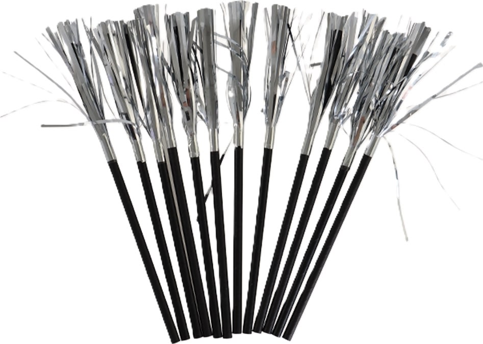 Sugrör, 12 st, svart m. silverdekoration