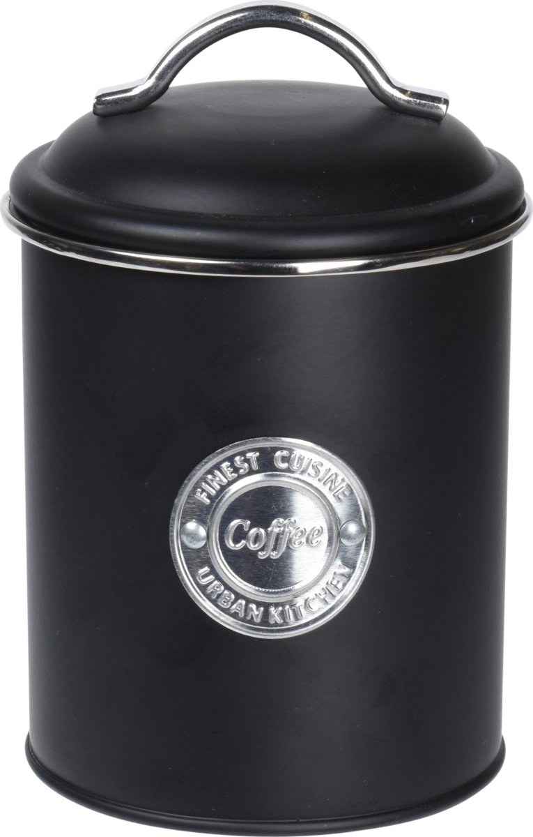 Förvaringsburkar för kaffe/te/socker, svart metall