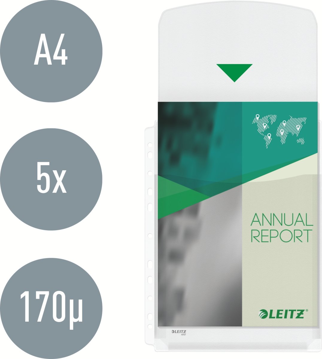 Leitz Plastficka | A4 | Exp. m. klaff | 5 st.