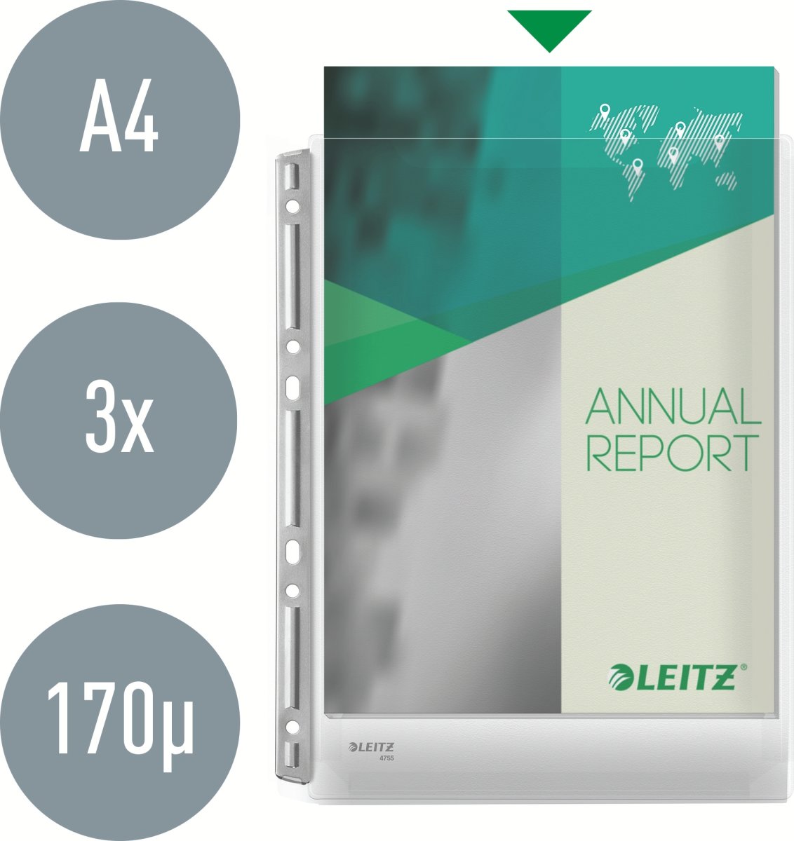 Leitz Plastficka | A4 | Exp. med hål| 3 st.