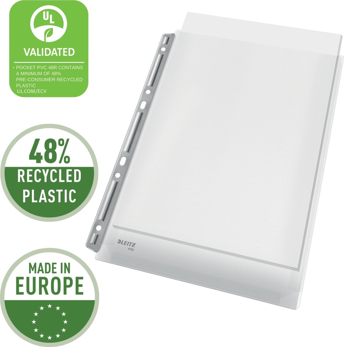 Leitz Plastficka | A4 | Exp. med hål| 3 st.