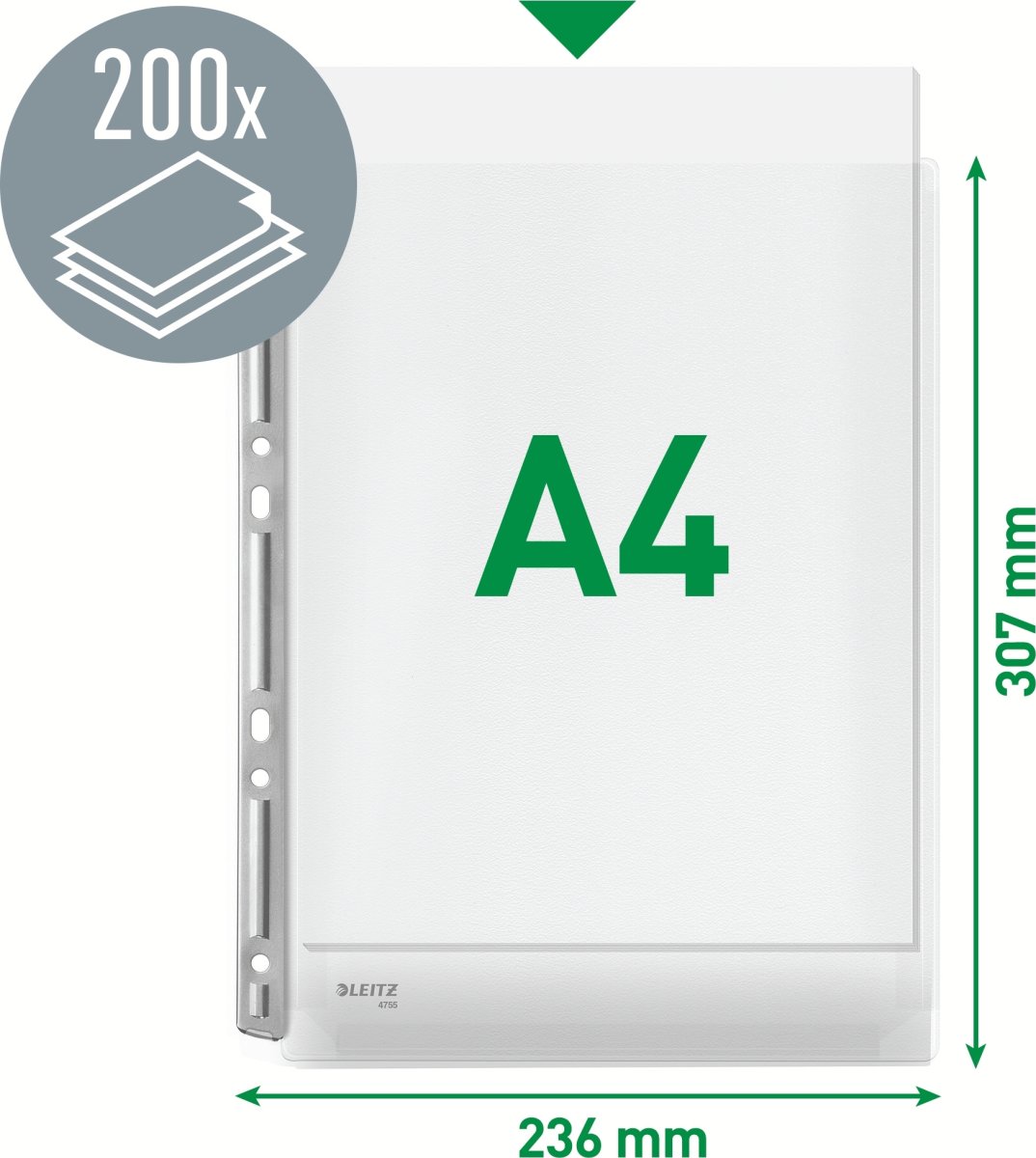 Leitz Plastficka | A4 | Exp. med hål| 3 st.