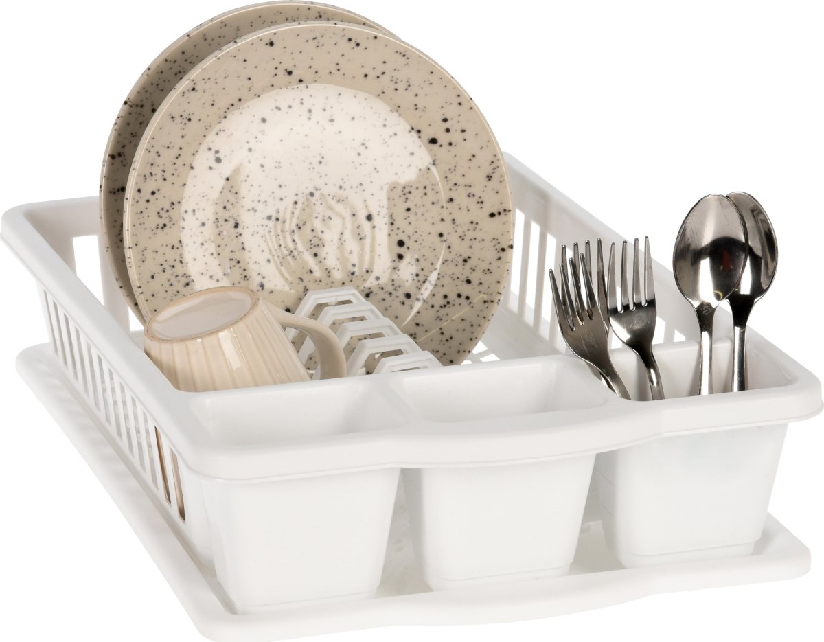 Diskställ med bricka, plast, vit, 39,5x26x8,5cm