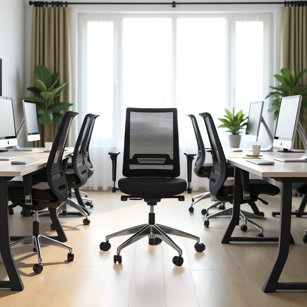 Palermo kontorsstol, svart nätrygg inkl. armstöd