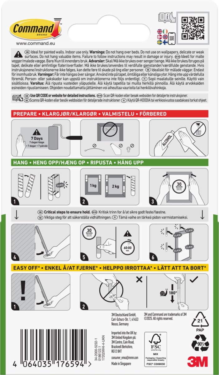 Häftremsor Command För tavelupphängning Små Vit