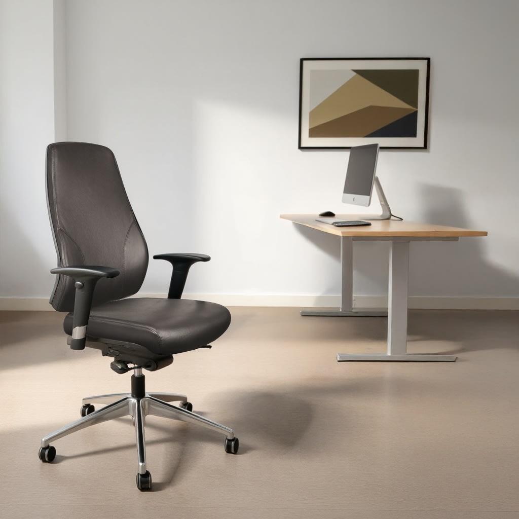 Kontorsstol Palermo Svart läder Inkl. armstöd