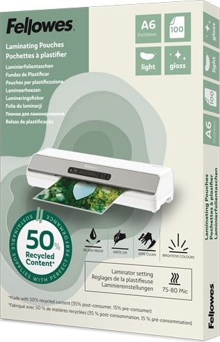 Fellowes A6 lamineringsfickor, 80 mic, glans