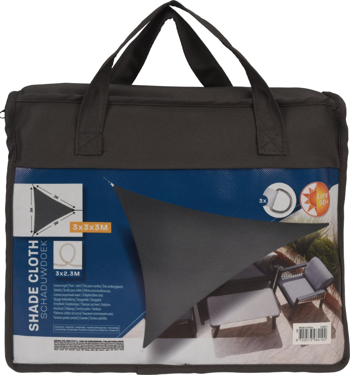 Solsegel, trekant, 3x3x3 meter, mörkgrå
