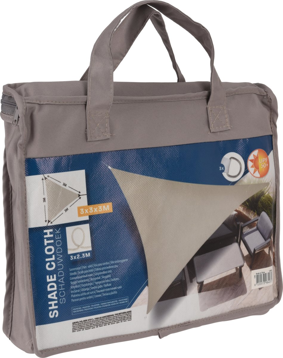Solsegel, triangel, 3x3x3 meter, taupe