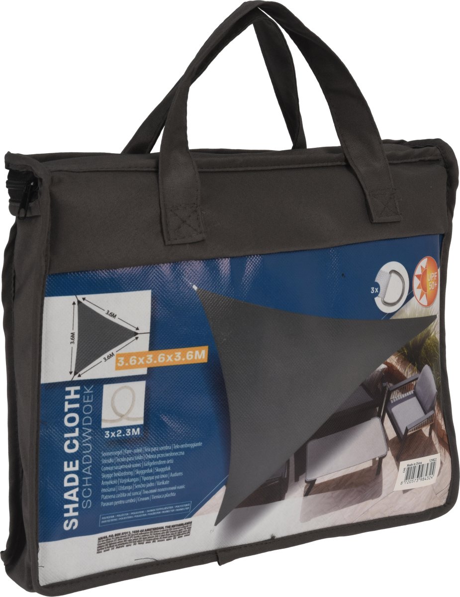 Solsegel, triangel, 3,6x3,6x3,6 meter, mörkgrå