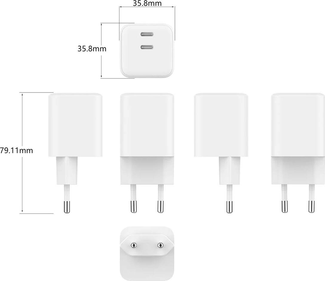 GEAR Laddare, 65W, 220V, 2x USB-C - Vit