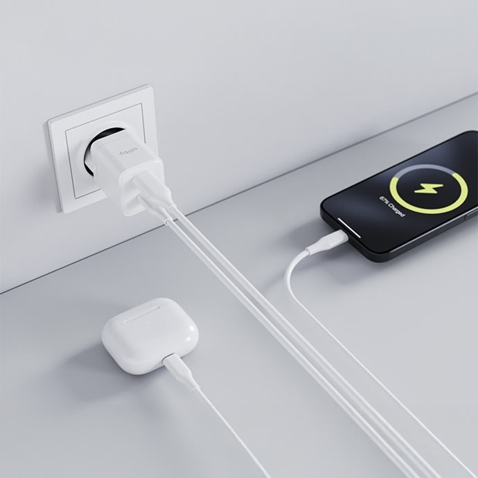 Allity Laddare, 1x USB-C, 1x USB-A, 20W - Vit