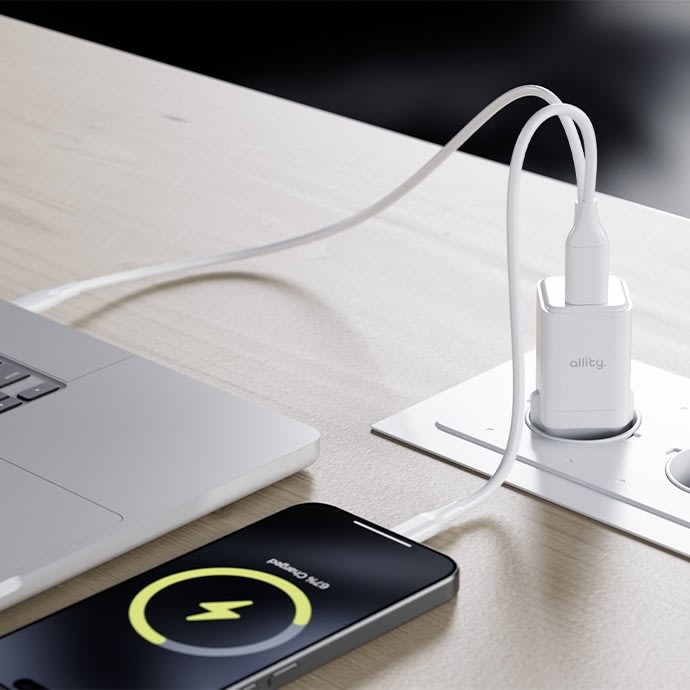 Allity Laddare, 1x USB-C, 1x USB-A, 30W - Vit