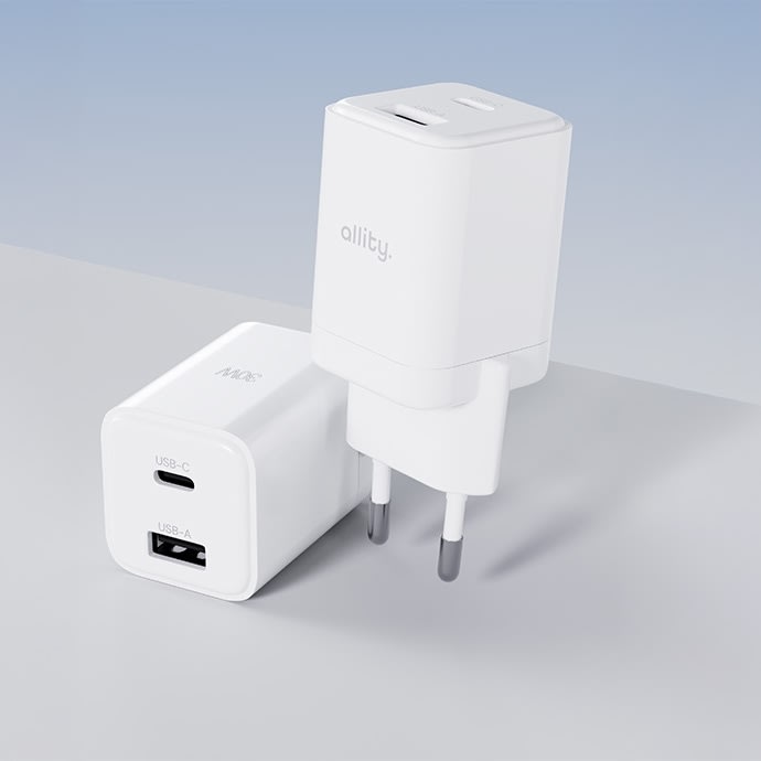 Allity Laddare, 1x USB-C, 1x USB-A, 30W - Vit