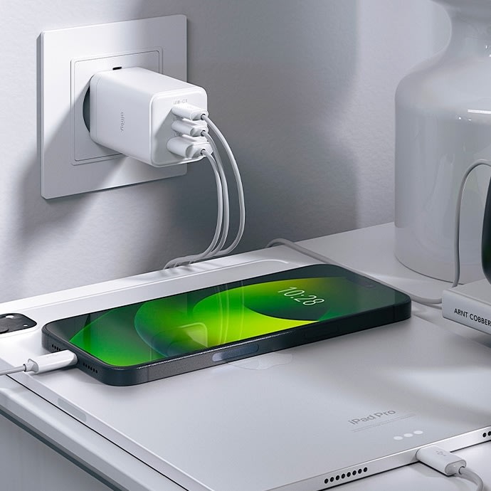 Allity Laddare, 2x USB-C, 1x USB-A, 65W - Vit