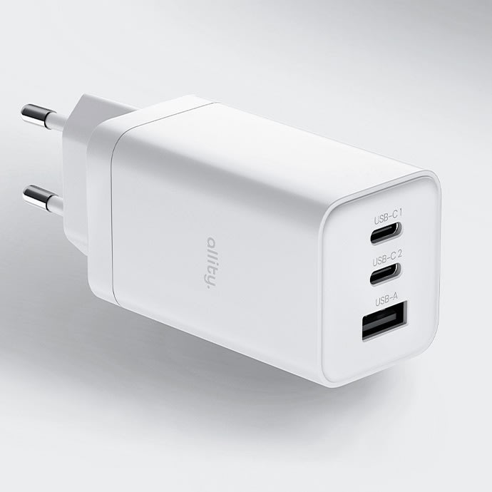 Allity Laddare, 2x USB-C, 1x USB-A, 65W - Vit