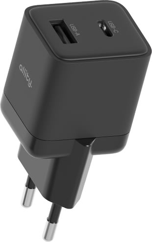 Allity Laddare, 1x USB-C, 1x USB-A, 20W - Svart