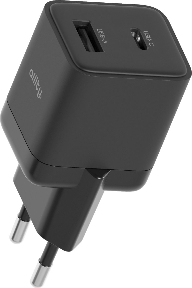Allity Laddare, 1x USB-C, 1x USB-A, 20W - Svart
