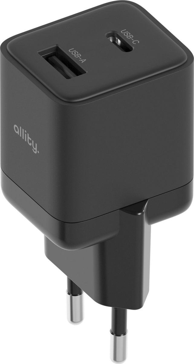 Allity Laddare, 1x USB-C, 1x USB-A, 20W - Svart