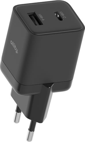 Allity Laddare, 1x USB-C, 1x USB-A, 30W - svart