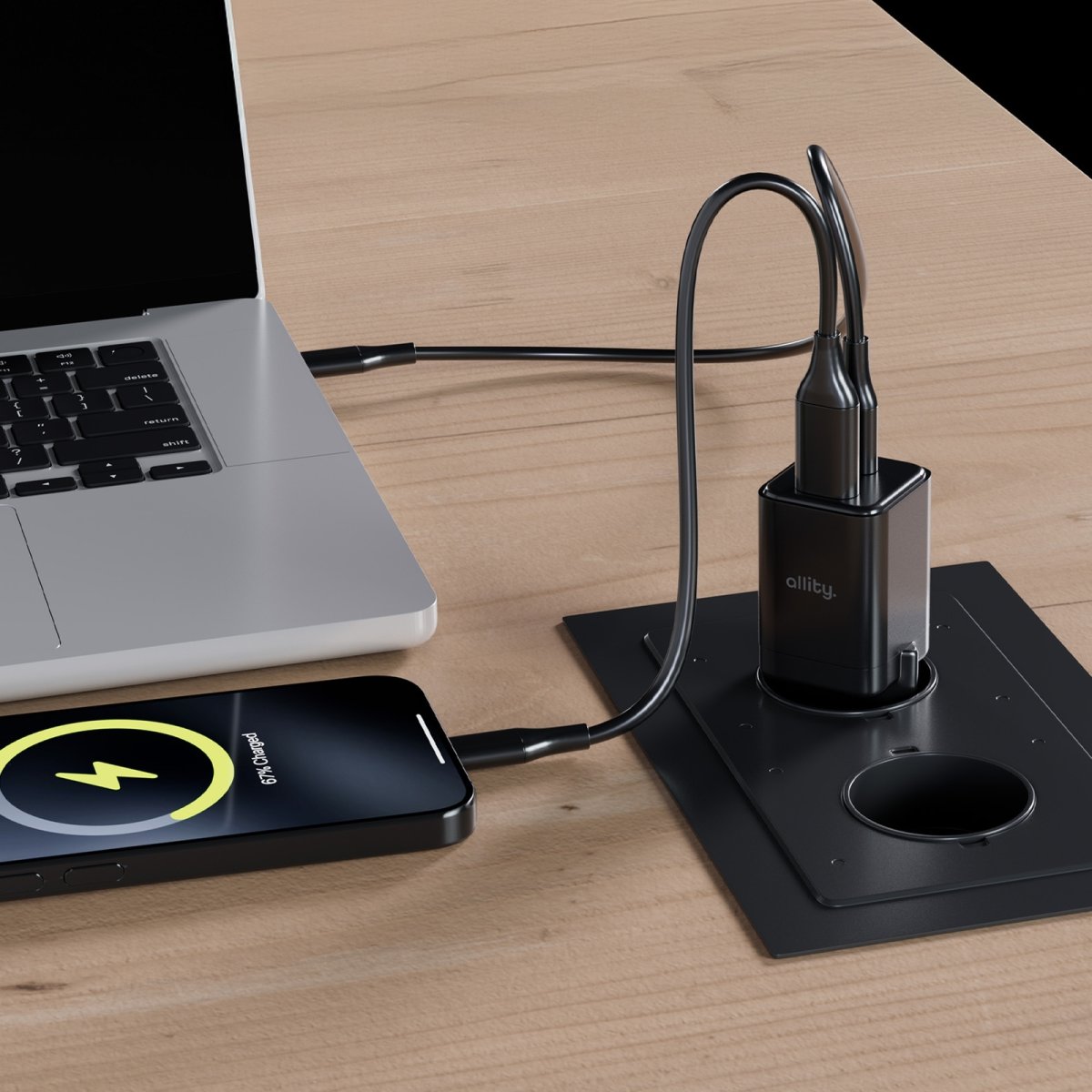 Allity Laddare, 1x USB-C, 1x USB-A, 30W - svart