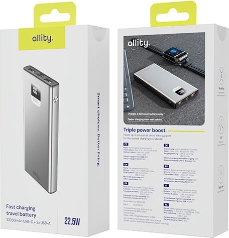 Allity Powerbank, 22,5W, Grå - APB-100