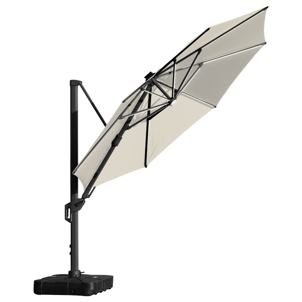 Hängparasol Ø3,5m m/fot m/hjul+överdrag+LED, beige