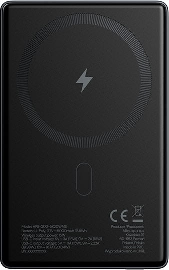 Allity Powerbank, trådlös - 20W, 5000 mAh - Grå