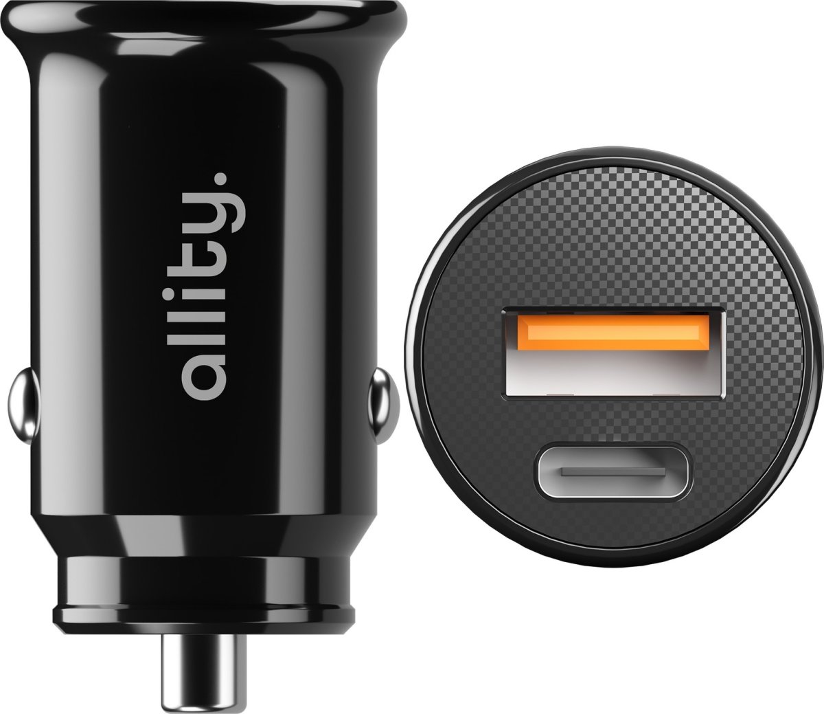 Allity Cigarstik, 1x USB-C, 1x USB-A. 30W - Svart