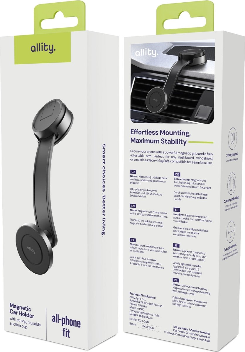 Allity Mobiltelefonhållare, Magnetisk, svart 200MS