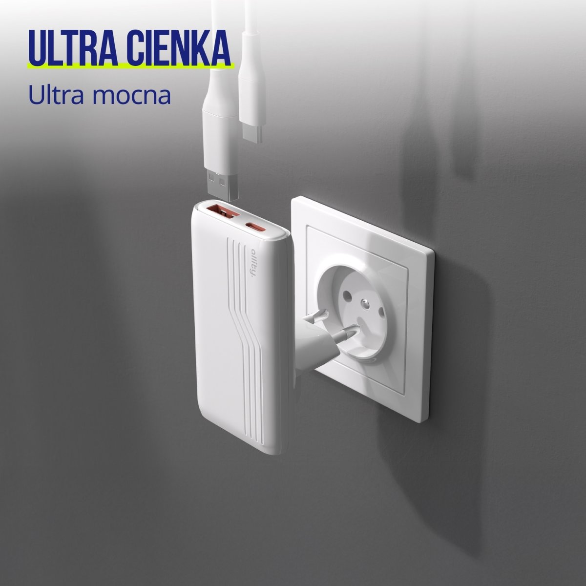 Allity Laddare, 1x USB-C, 1x USB-A, 65W - Vit