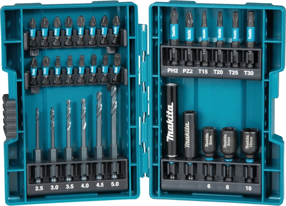 Makita Borr-/bitssats med 33 delar, Impact Black