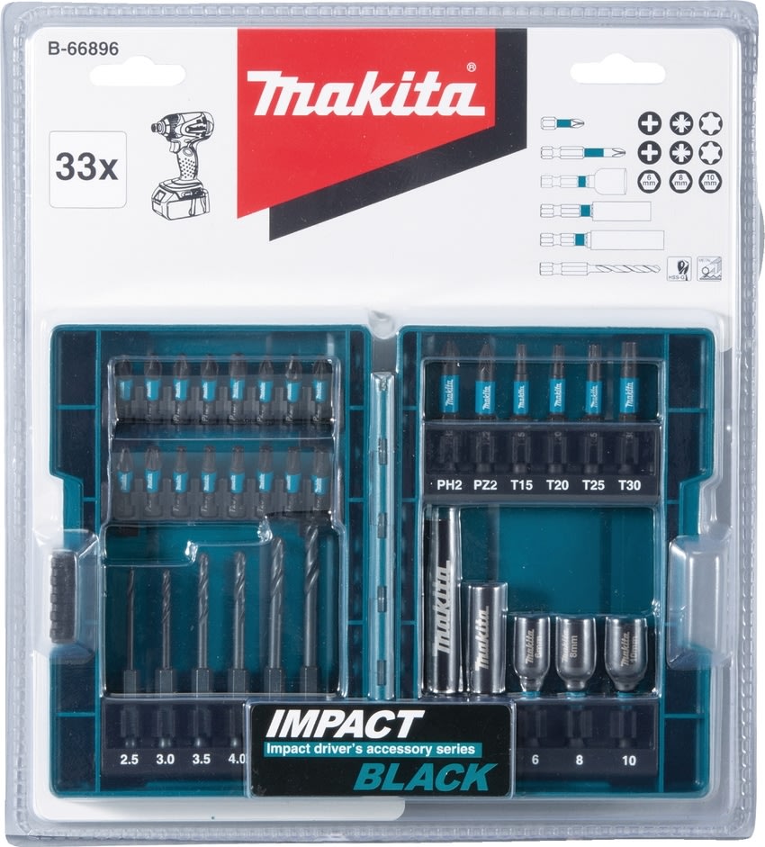 Makita Borr-/bitssats med 33 delar, Impact Black