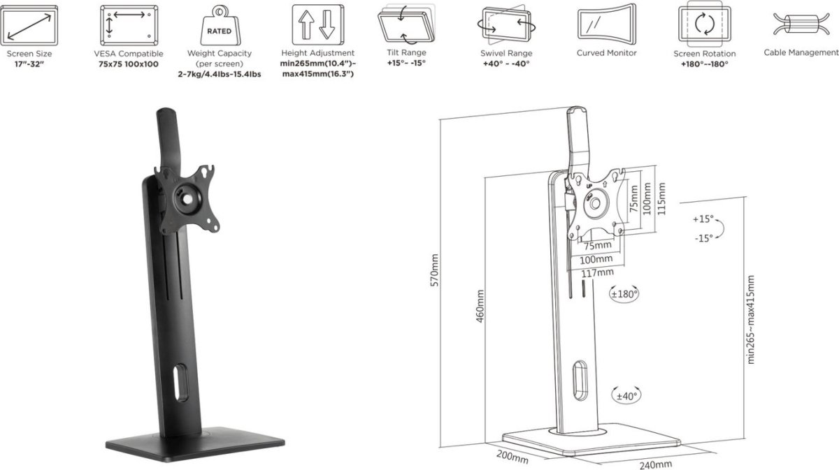 eSTUFF Ergonomisk Skärmhållare - för skrivbord