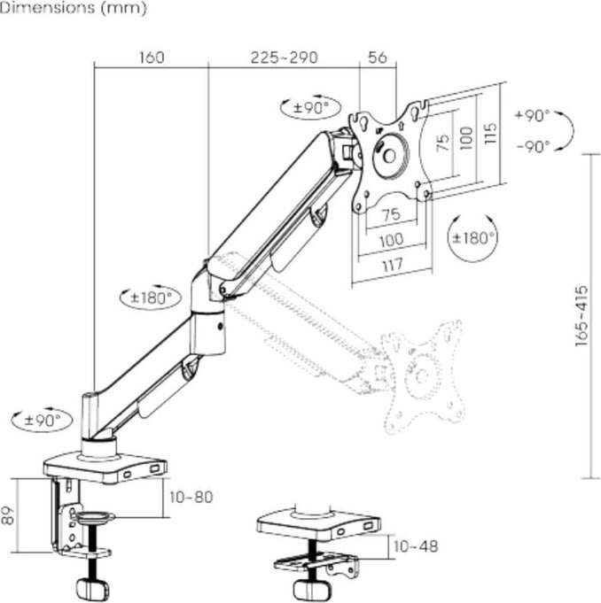 eSTUFF skärmhållare, svart - för skrivbord