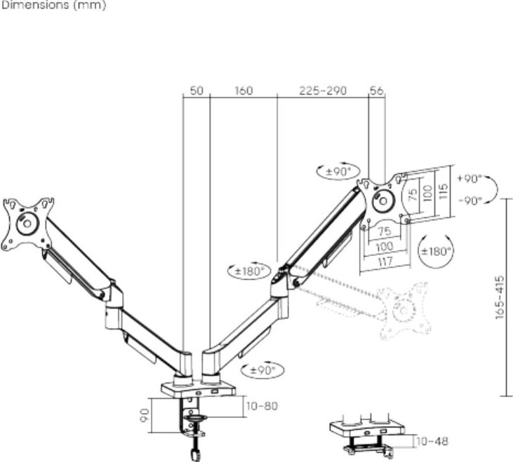 eStuff dubbel skärmhållare, svart - för skrivbord