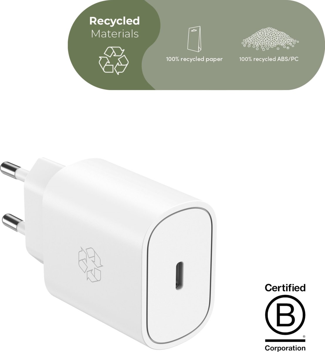 Essentials-laddare 25W, USB-C, strömadapter, vit