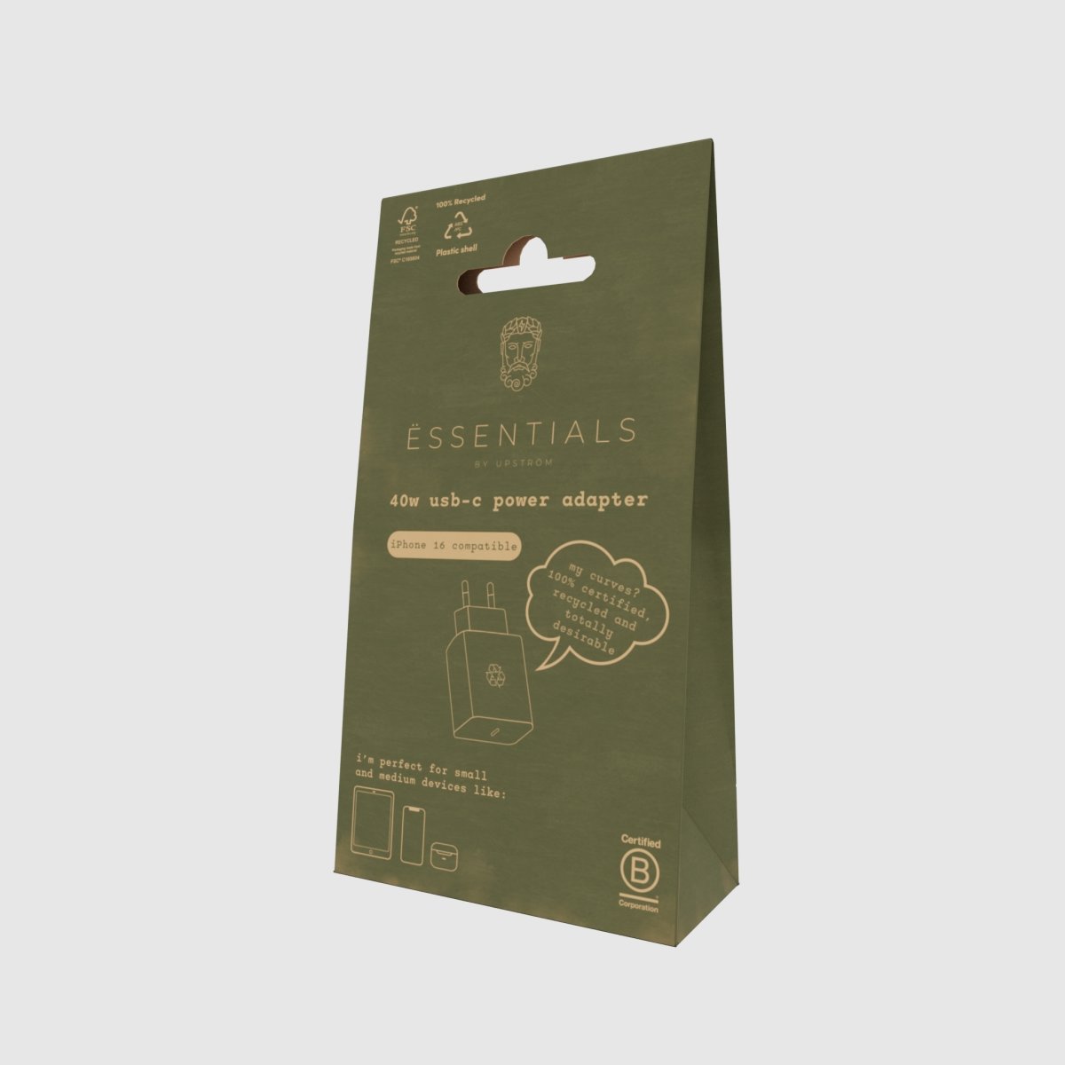 Ëssentials 40W USB-C strömadapter, vit