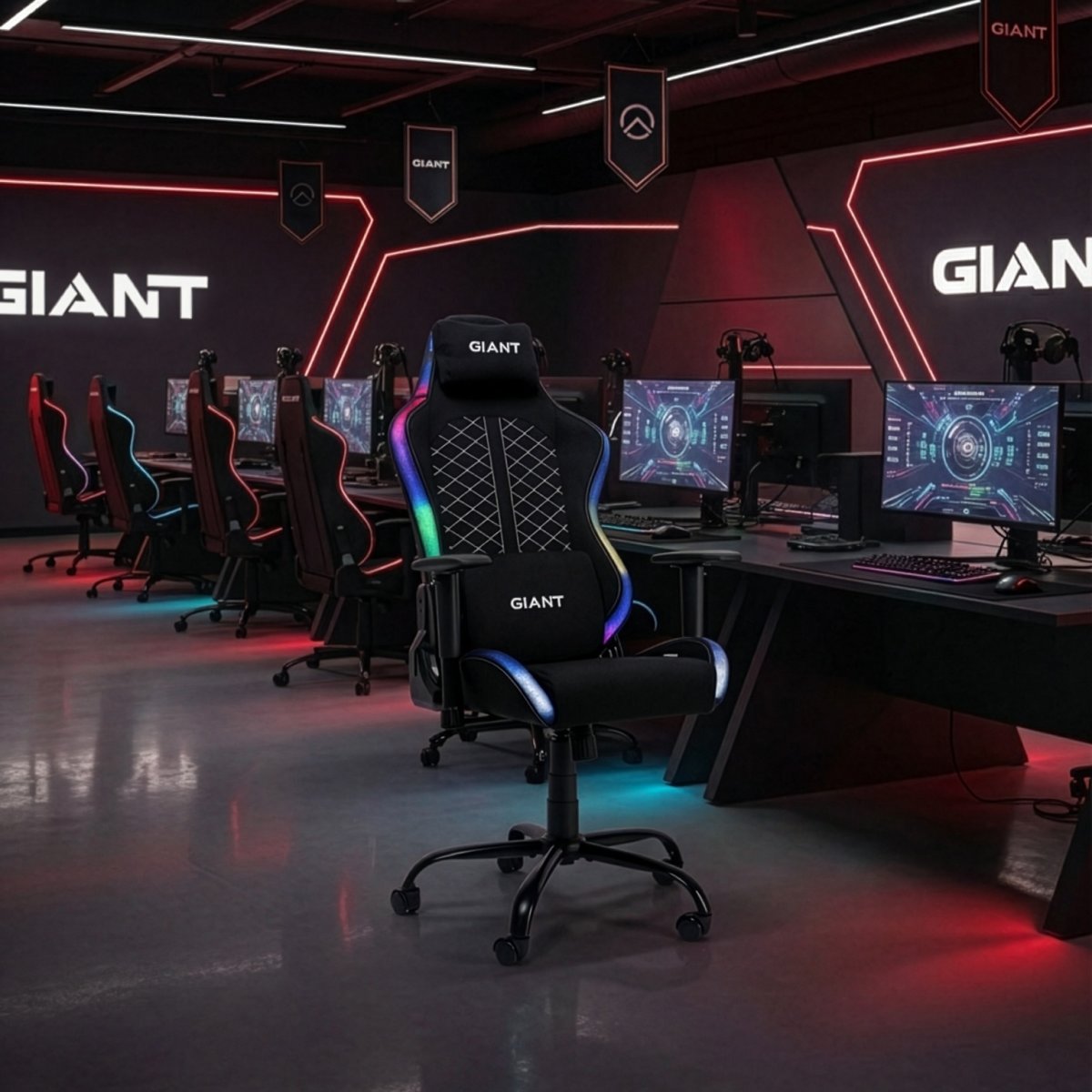 GIANT Gamingstol, RGB-ljus, svart