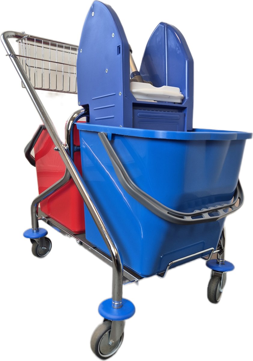Städvagn golvtvätt m/press, blå/röd