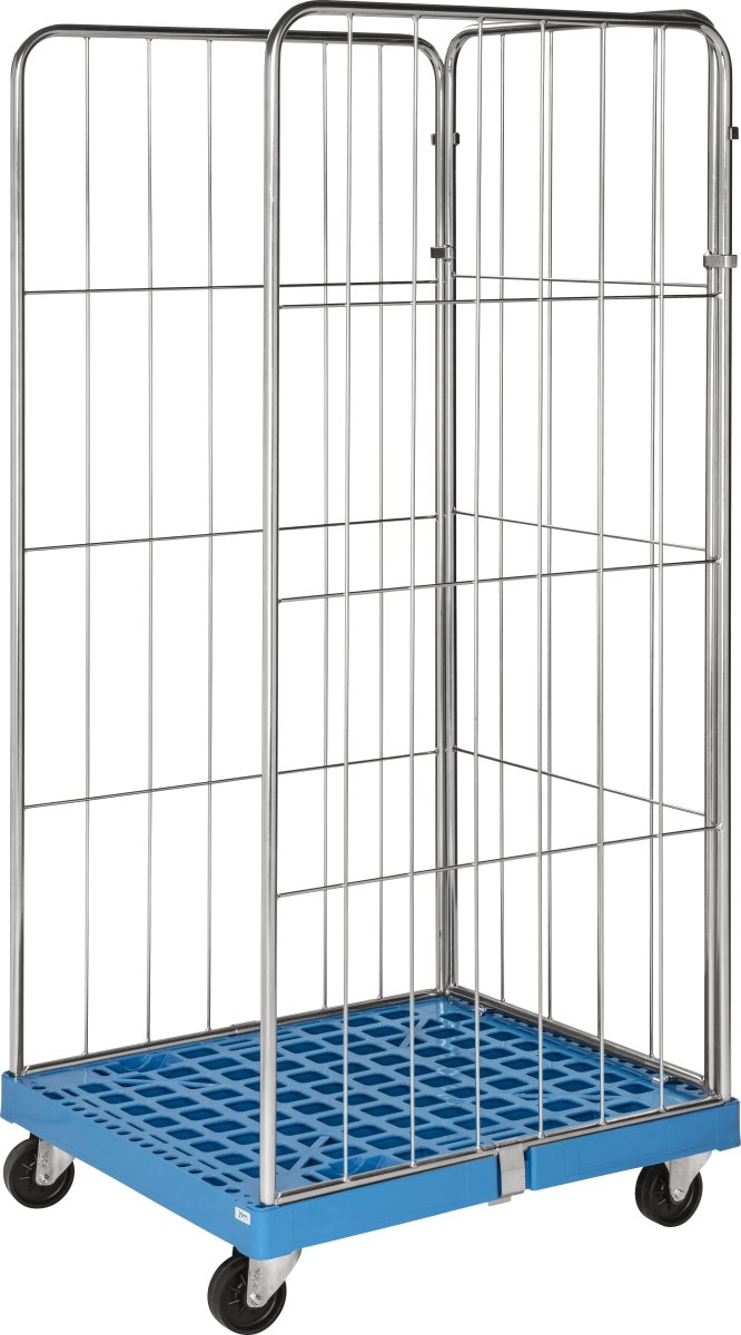 Rullcontainer med plastbotten, 3 sidor